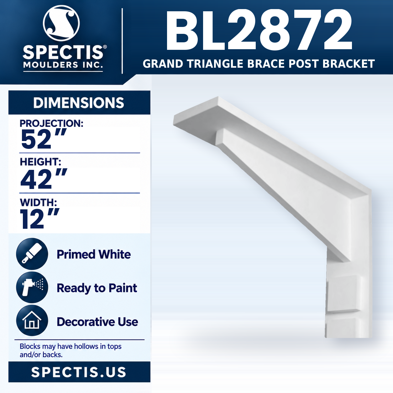 BL2872 Grand Triangle Brace Post Bracket 12"W x 42"H x 52"P