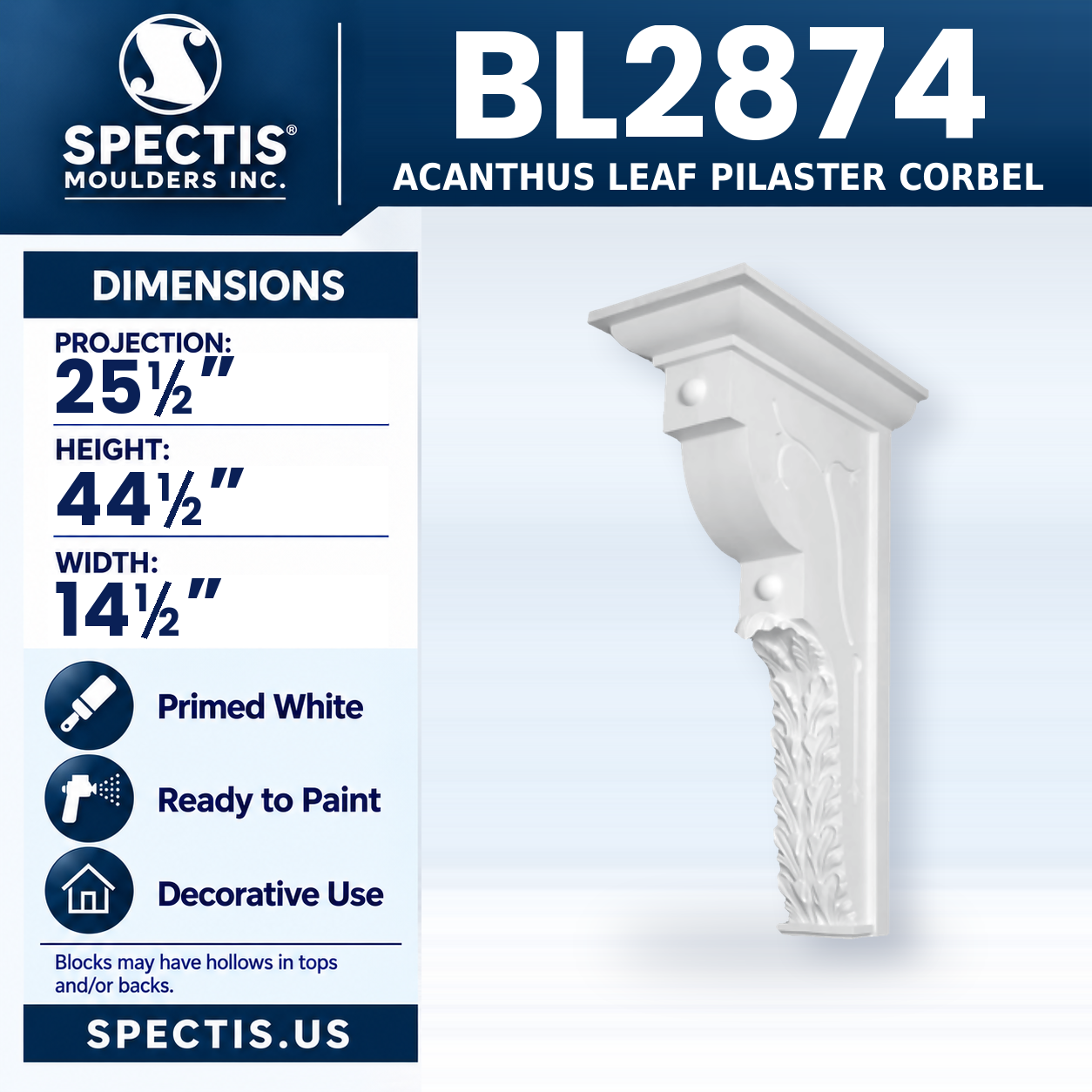 BL2874 Acanthus Leaf Pilaster Corbel 14.5"W x 44.5"H x 25.5"P