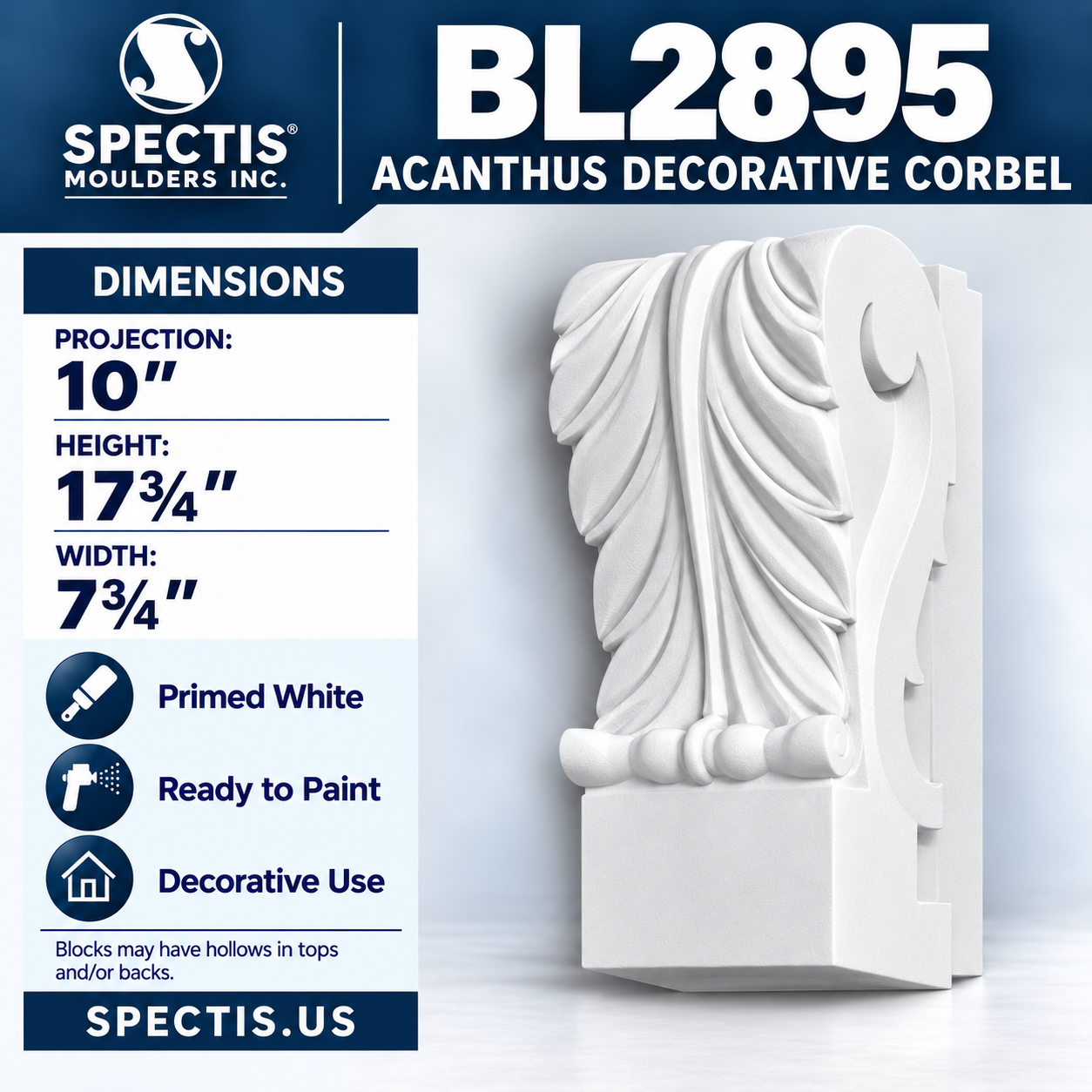 BL2895 Acanthus Decorative Corbel 7.75"W x 17.75"H x 10"P