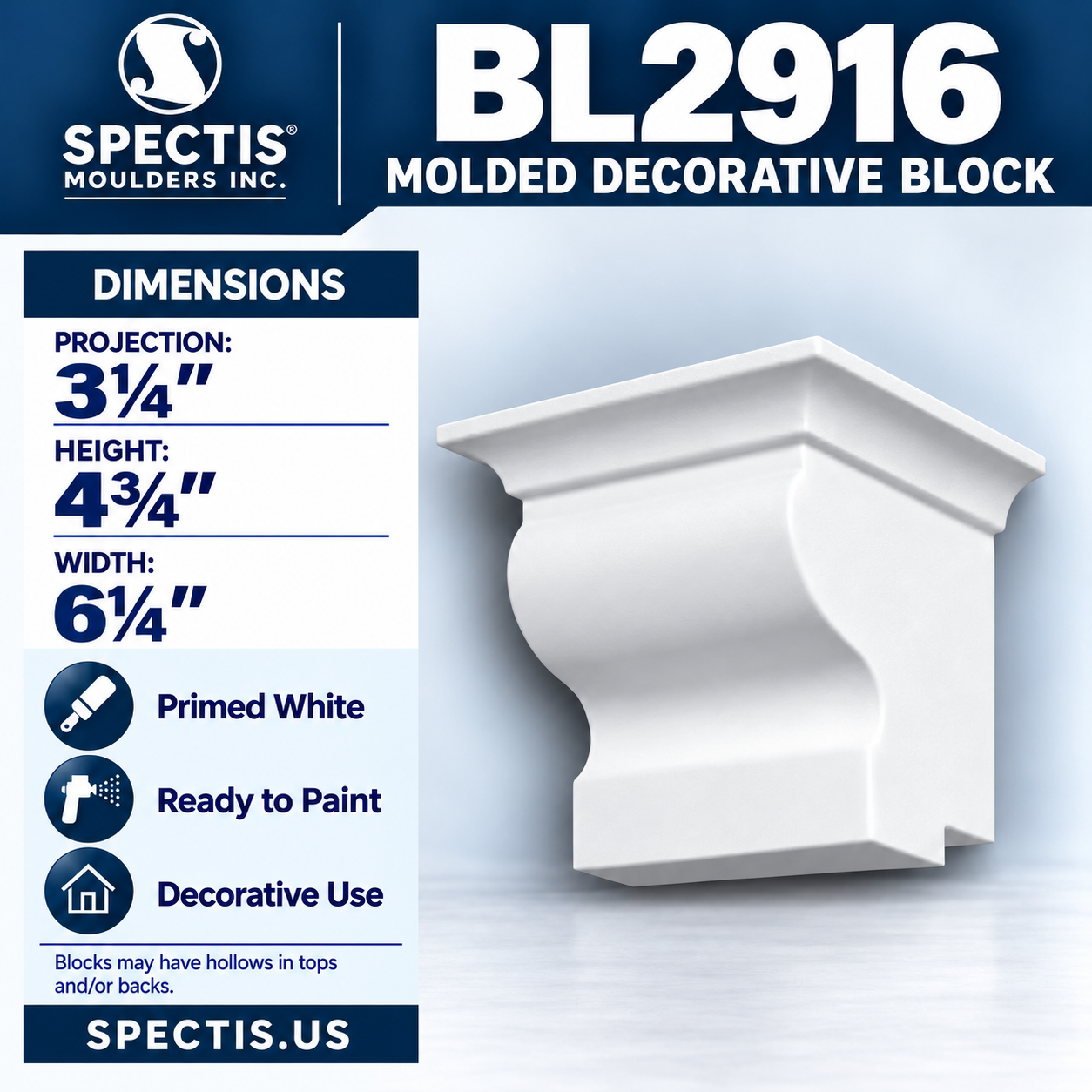 BL2916 Molded Decorative Block 6.25"W x 4.75"H x 3.25"P