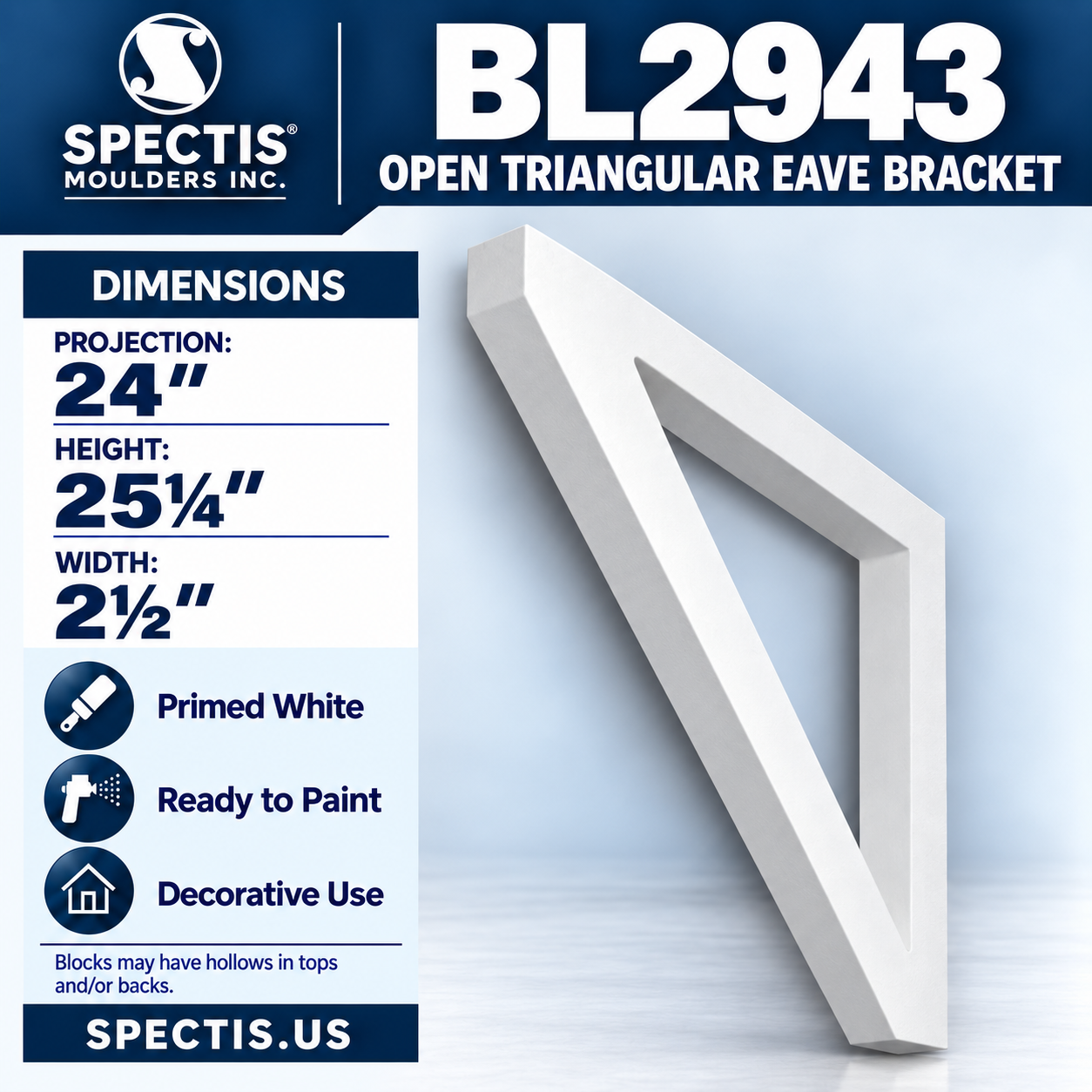 BL2943 Open Triangular Eave Bracket 2.5"W x 25.25"H x 24"P