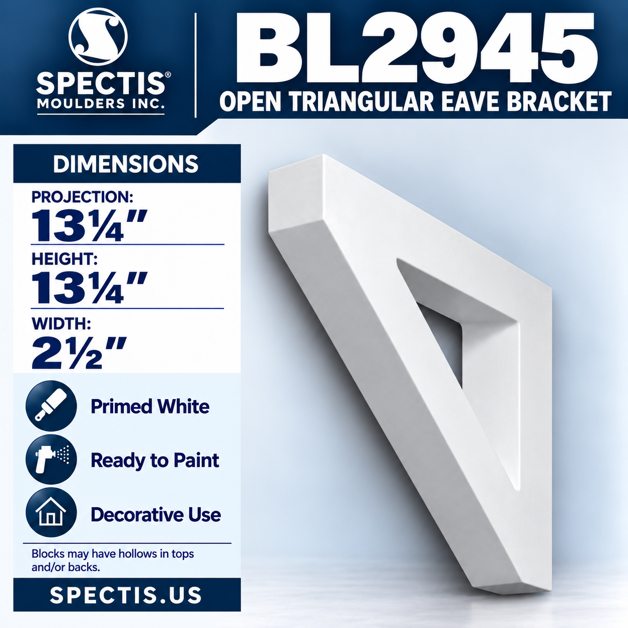 BL2945 Open Triangular Eave Bracket 2.5"W x 13.25"H x 13.25"P
