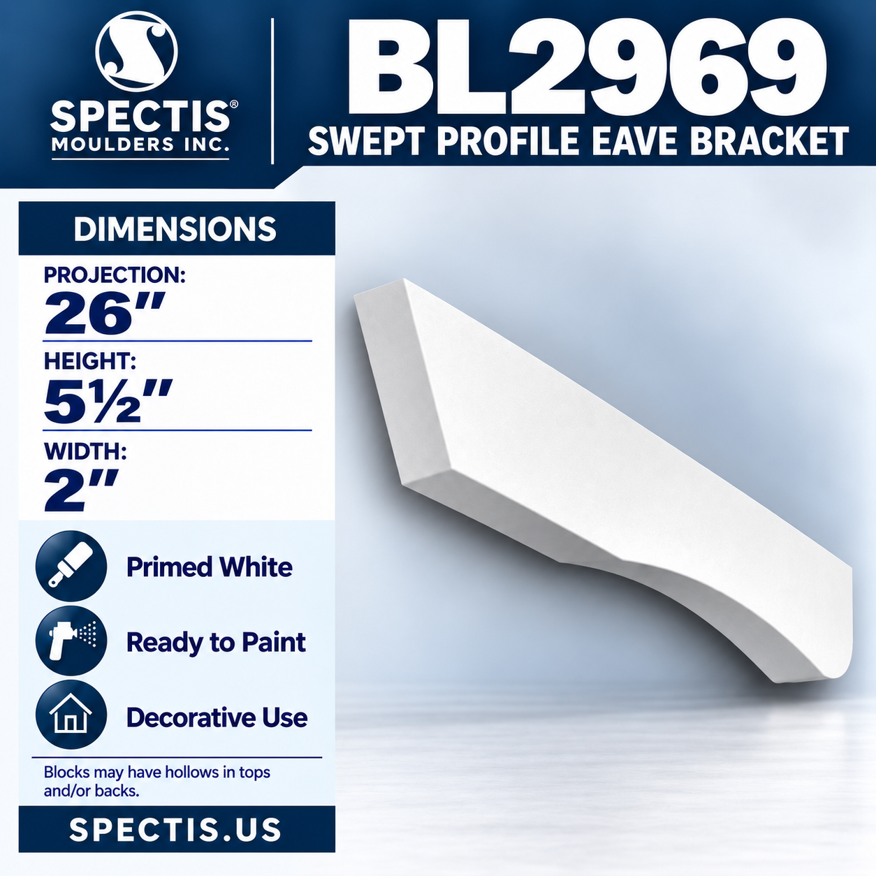 BL2969 Swept Profile Eave Bracket 2"W x 5.5"H x 26"P