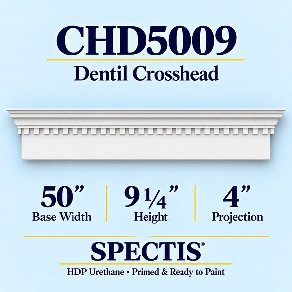 CHD5009 Dentil Crosshead in primed HDP urethane, 50 inch base width × 9 1/4 inch height × 4 inch projection