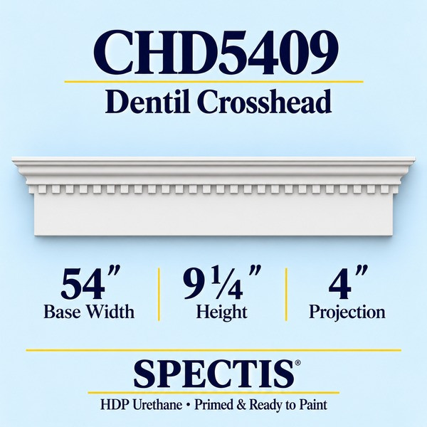 CHD5409 Dentil Crosshead in primed HDP urethane, 54 inch base width × 9 1/4 inch height × 4 inch projection