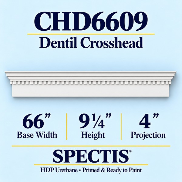 CHD6609 Dentil Crosshead in primed HDP urethane, 66 inch base width × 9 1/4 inch height × 4 inch projection