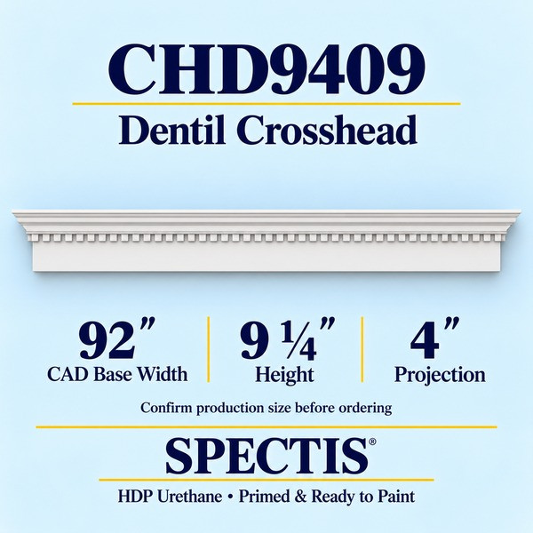 CHD9409 Dentil Crosshead in primed HDP urethane, 92 inch base width × 9 1/4 inch height × 4 inch projection