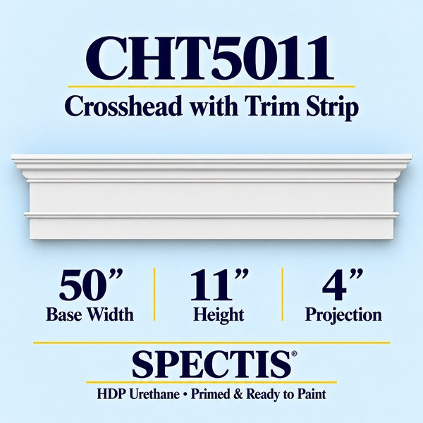 CHT5011 Crosshead with Trim Strip in primed HDP urethane, 50 inch base width × 11 inch height × 4 inch projection