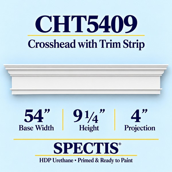 CHT5409 Crosshead with Trim Strip in primed HDP urethane, 54 inch base width × 9 1/4 inch height × 4 inch projection