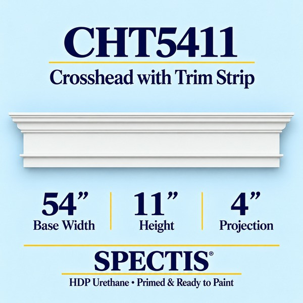 CHT5411 Crosshead with Trim Strip in primed HDP urethane, 54 inch base width × 11 inch height × 4 inch projection