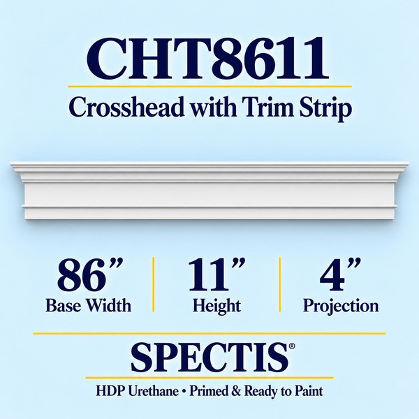 CHT8611 Crosshead with Trim Strip in primed HDP urethane, 86 inch base width × 11 inch height × 4 inch projection