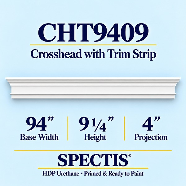CHT9409 Crosshead with Trim Strip in primed HDP urethane, 94 inch base width × 9 1/4 inch height × 4 inch projection