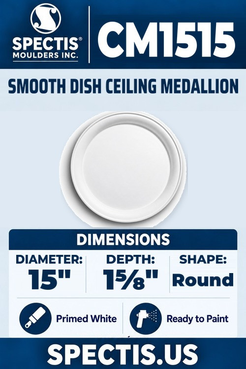 Spectis CM1515 smooth dish ceiling medallion, 15 inch, 1 5/8 inch depth, primed polyurethane