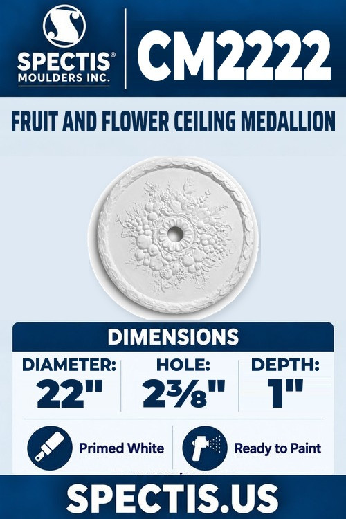 Spectis CM2222 fruit and flower ceiling medallion, 22 inch with 2 3/8 inch center hole, 1 inch depth, primed polyurethane
