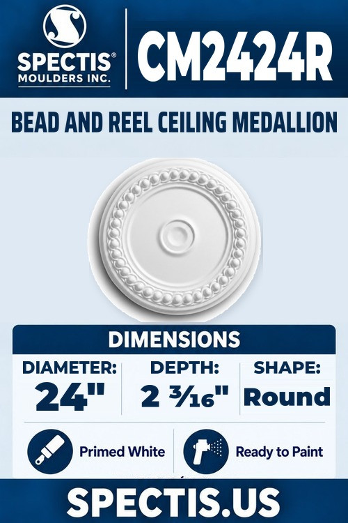 Spectis CM2424R bead and reel ceiling medallion, 24 inch, 2 3/16 inch depth, primed polyurethane