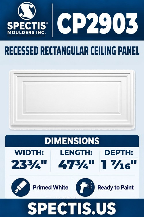 Spectis CP2903 recessed rectangular ceiling panel, 23 3/4 by 47 3/4 inch, 1 7/16 inch depth, primed polyurethane