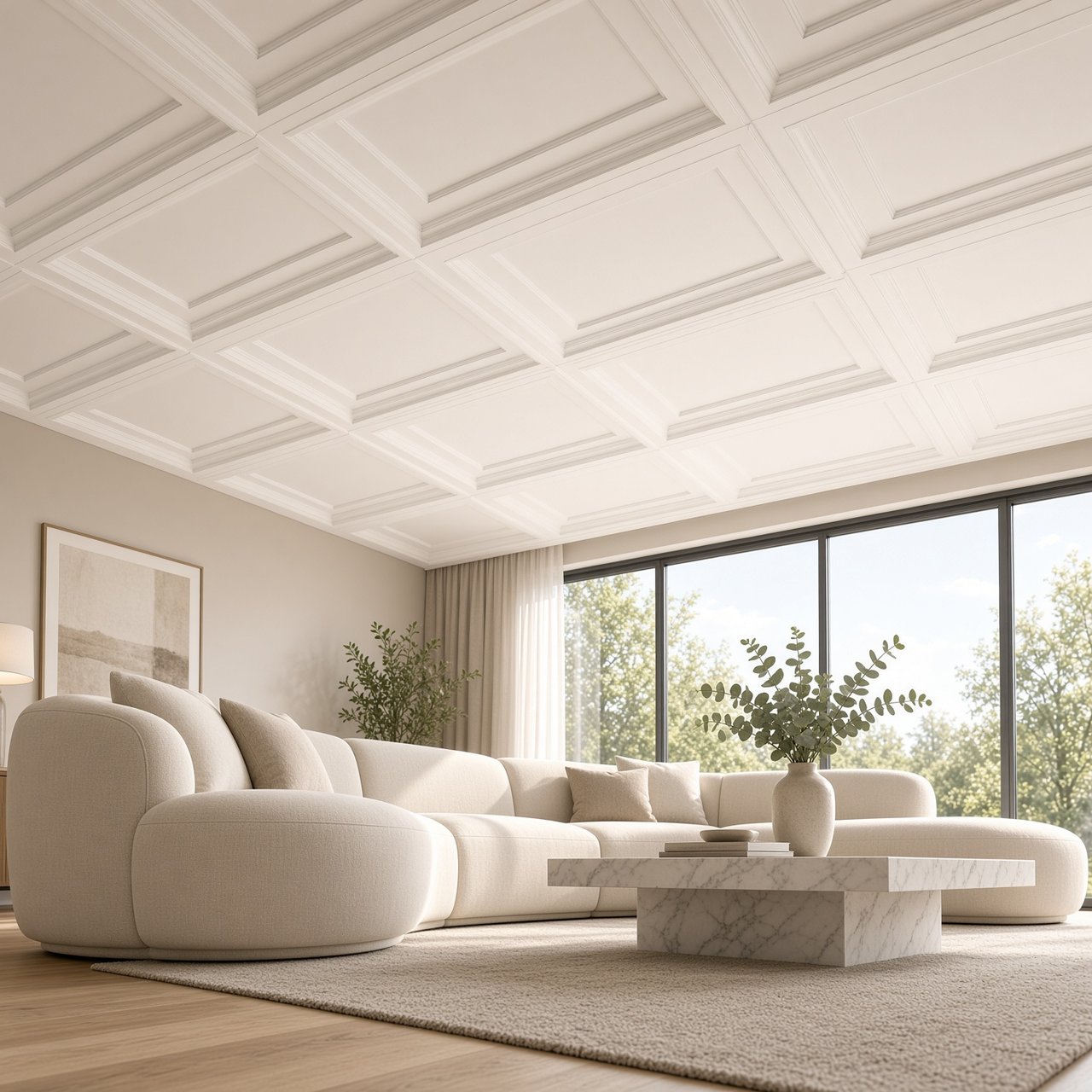 A coffered ceiling using CP2904 panels