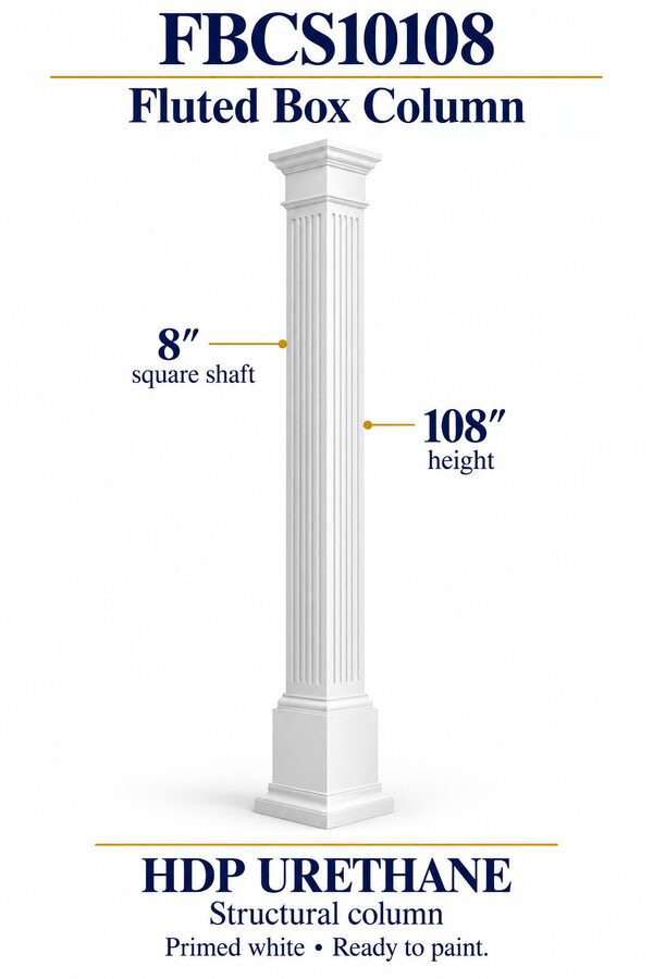 FBCS10108 Fluted Structural Box Column – 8″ square shaft × 108″ height