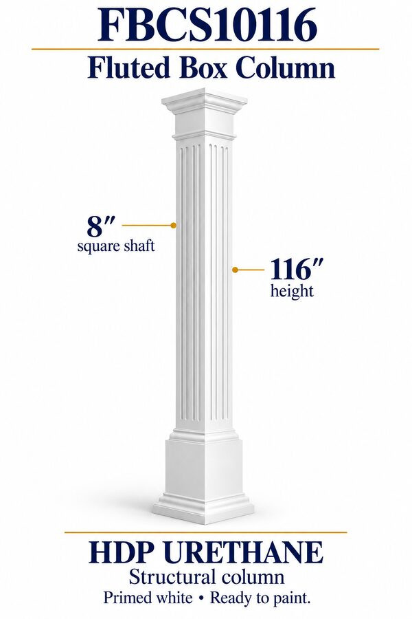 FBCS10116 Fluted Structural Box Column – 8″ square shaft × 116″ height