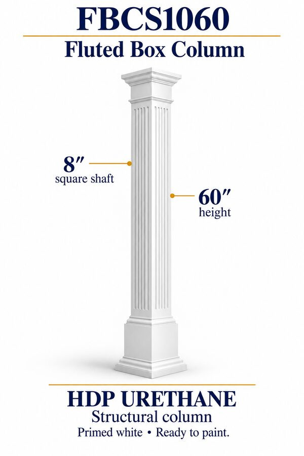 FBCS1060 Fluted Structural Box Column – 8″ square shaft × 60″ height