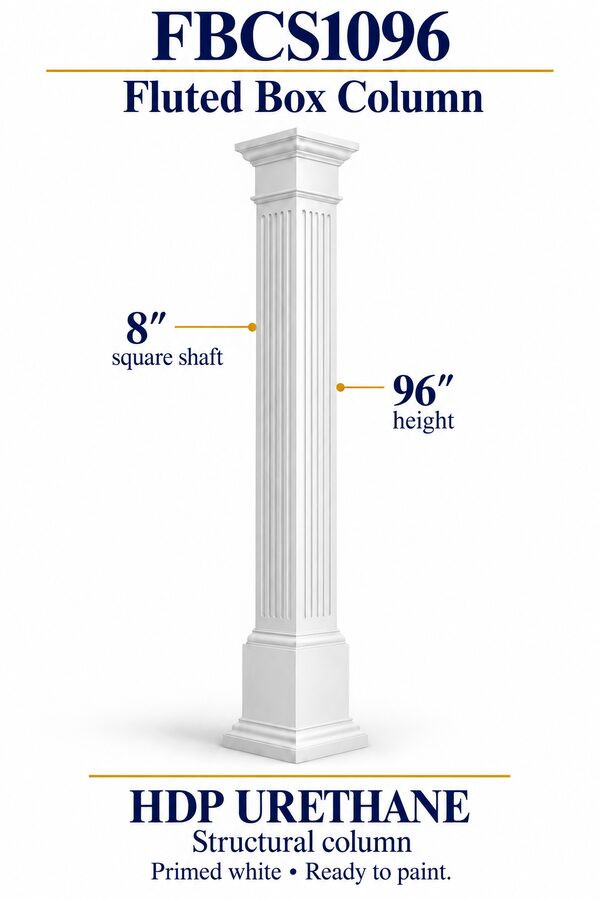FBCS1096 Fluted Structural Box Column – 8″ square shaft × 96″ height