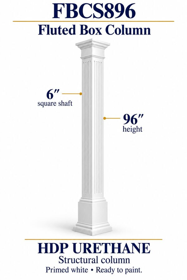 FBCS896 Fluted Structural Box Column – 6″ square shaft × 96″ height