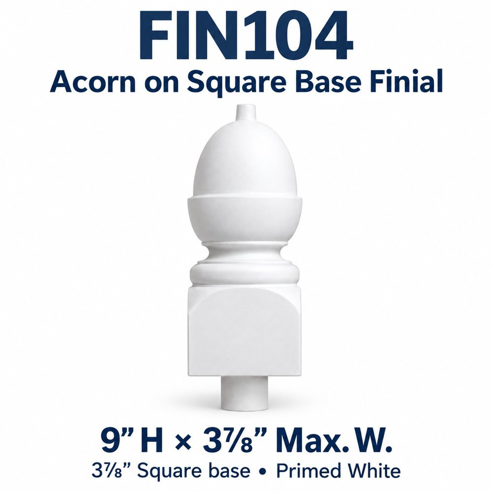 FIN104 Acorn on Square Base Finial; 9″ H × 3⅞″ Max. W