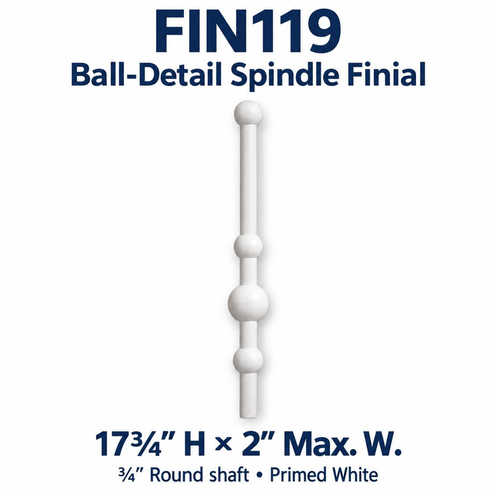 FIN119 Ball-Detail Spindle Finial; 17¾″ H × 2″ Max. W