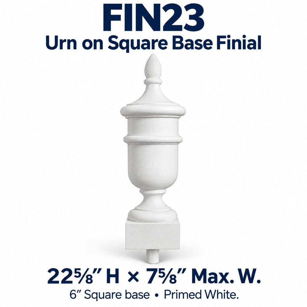 FIN23 Urn on Square Base Finial; 22⅝″ H × 7⅝″ Max. W