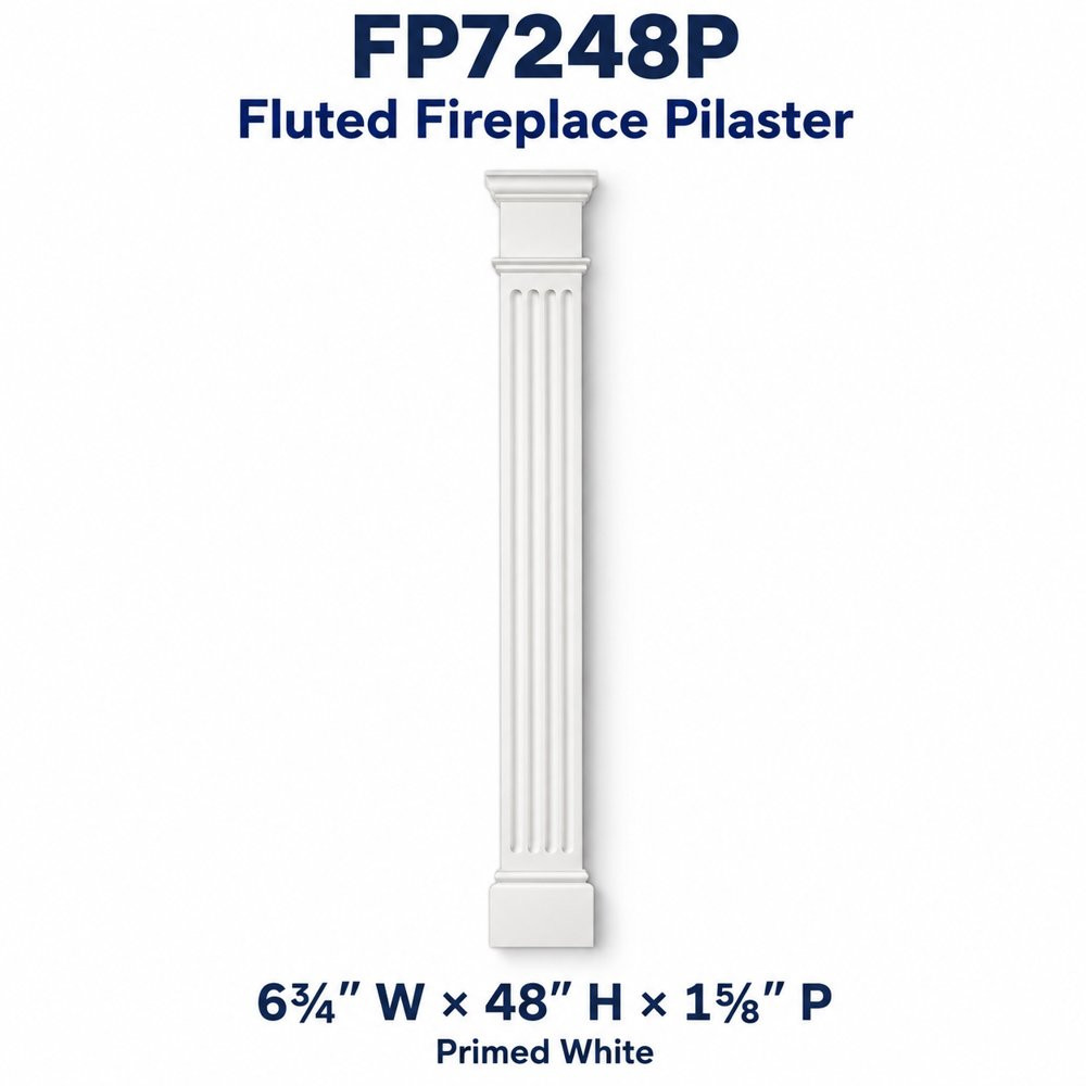 FP7248P Fluted Fireplace Pilaster; 6¾″ W × 48″ H × 1⅝″ P; primed white
