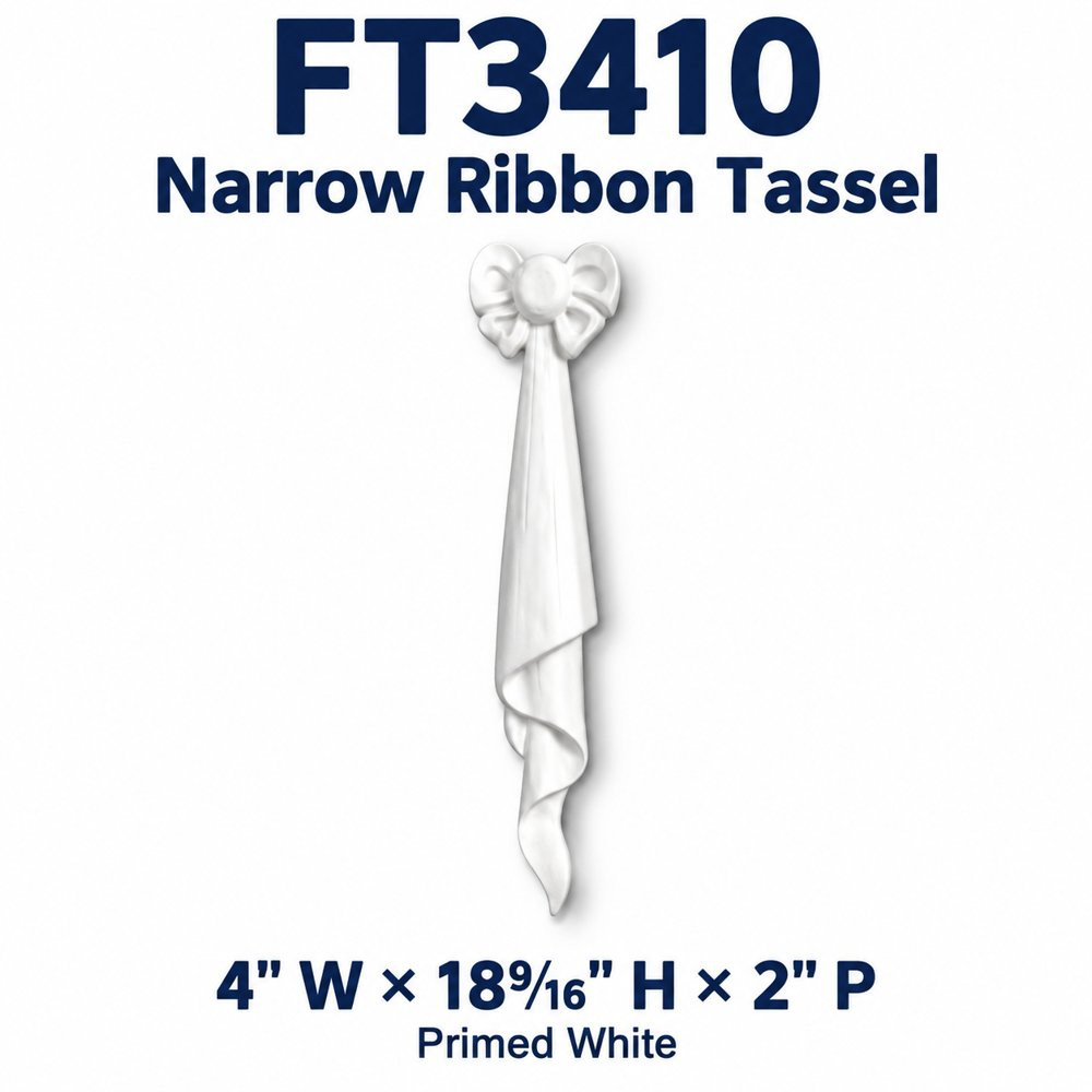 FT3410 Narrow Ribbon Tassel; 4″ W × 18⁹⁄₁₆″ H × 2″ P; primed white