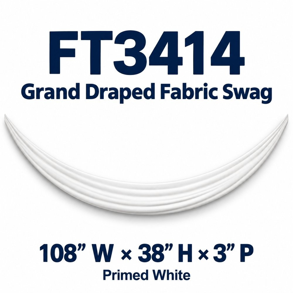 FT3414 Grand Draped Fabric Swag; 108″ W × 38″ H × 3″ P; primed white