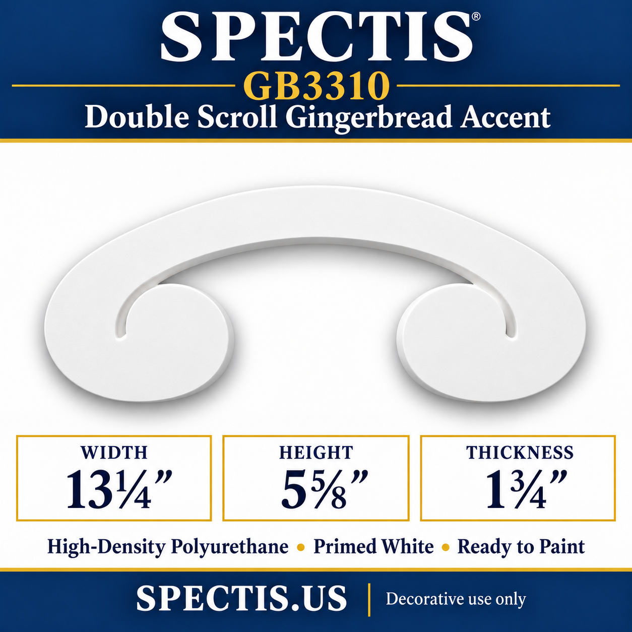 GB3310 Double Scroll Gingerbread Accent, 13¼ inches wide x 5⅝ inches high