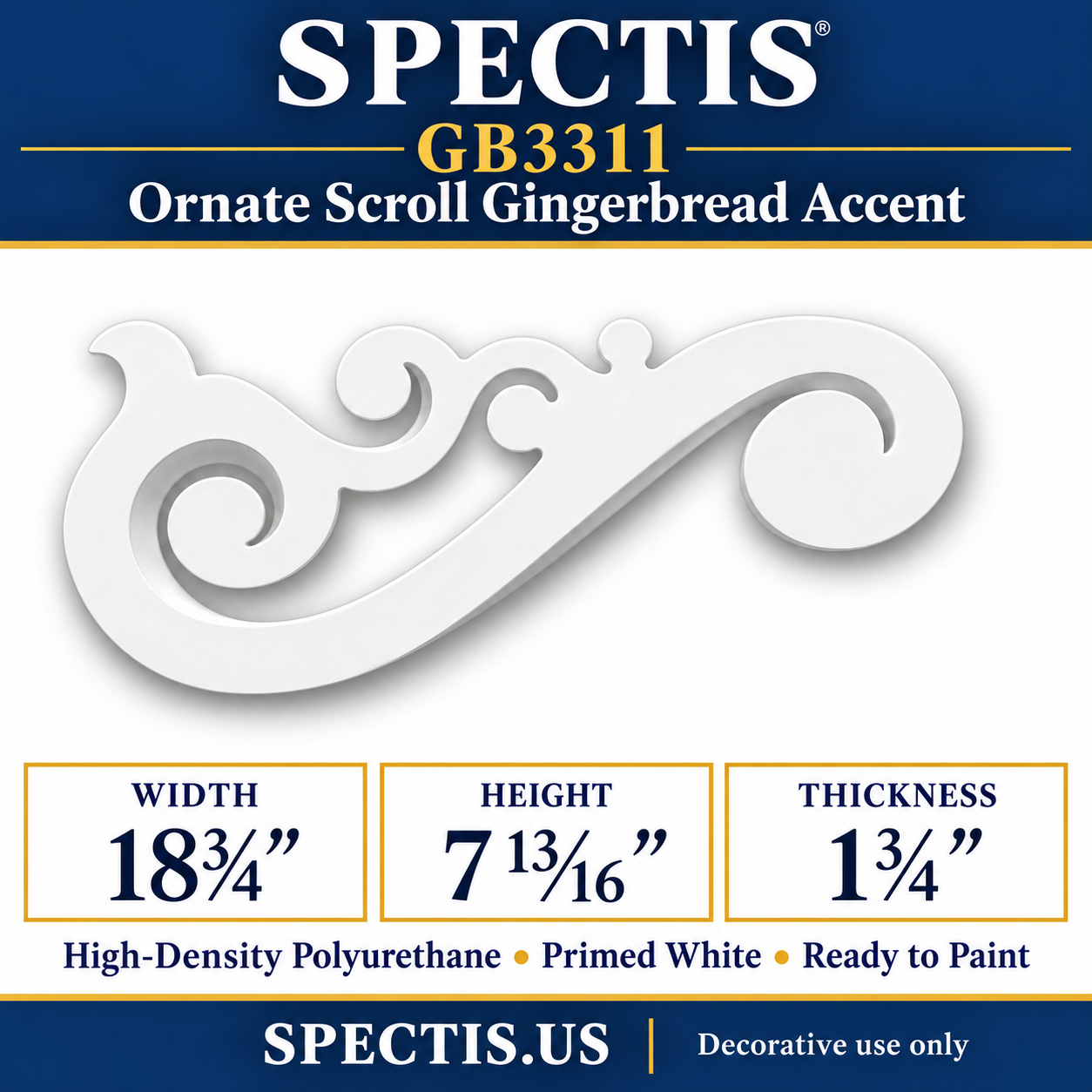 GB3311 Ornate Scroll Gingerbread Accent, 18¾ inches wide x 7 13/16 inches high