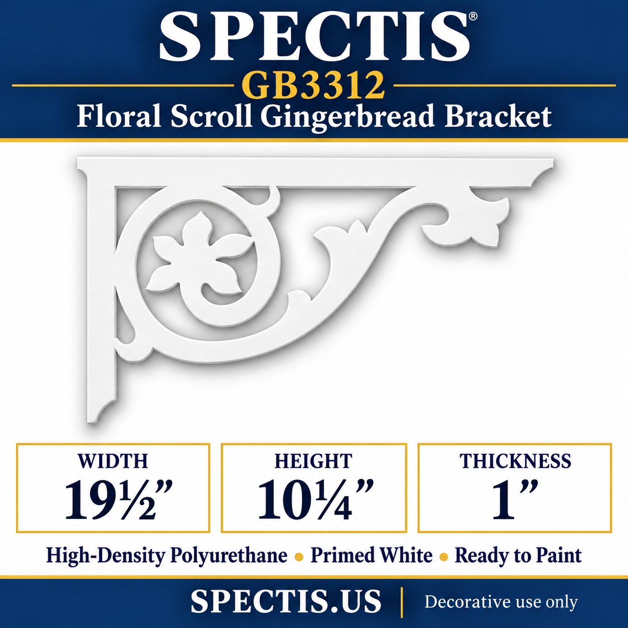 GB3312 Floral Scroll Gingerbread Bracket, 19½ inches wide x 10¼ inches high