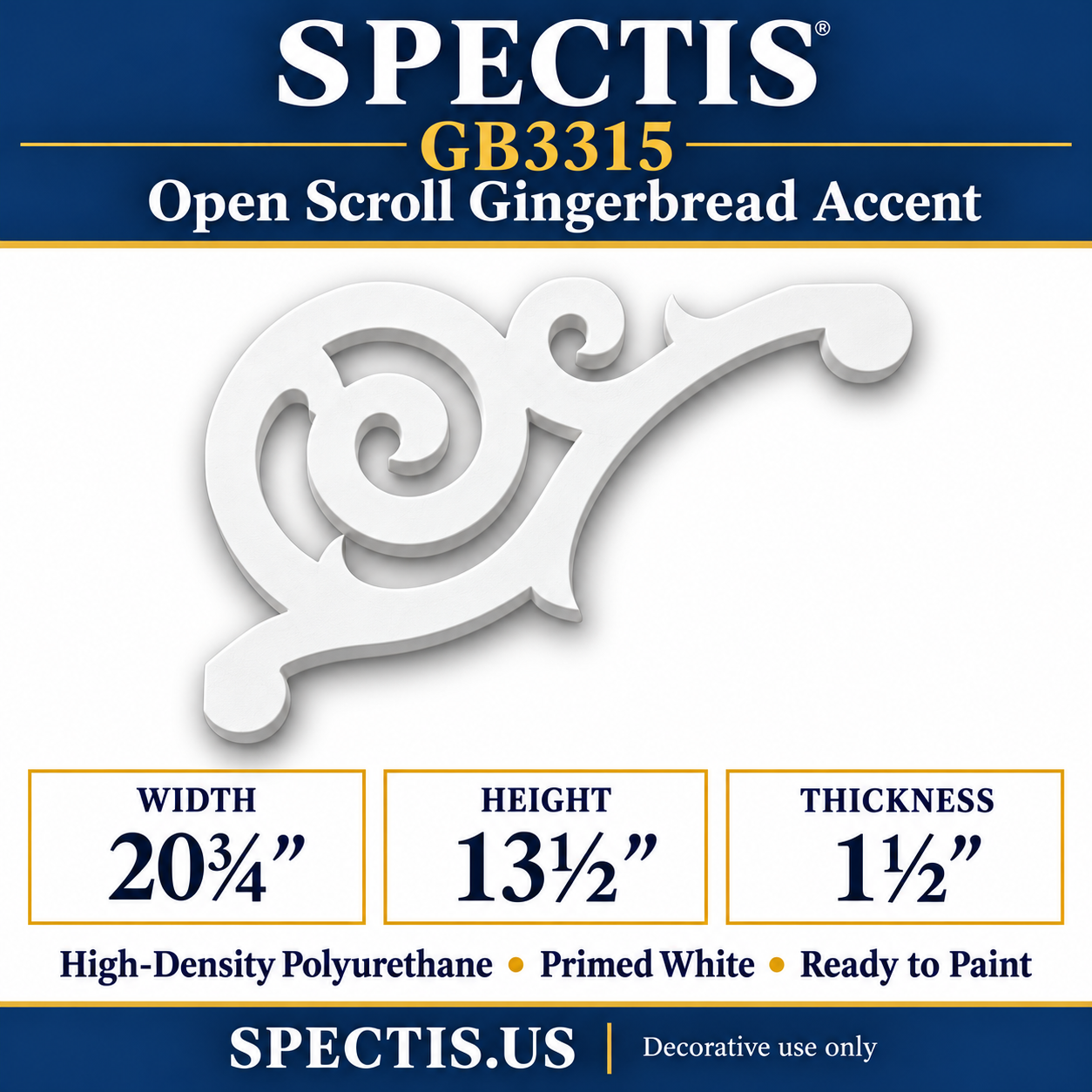 GB3315 Open Scroll Gingerbread Accent, 20¾ inches wide x 13½ inches high