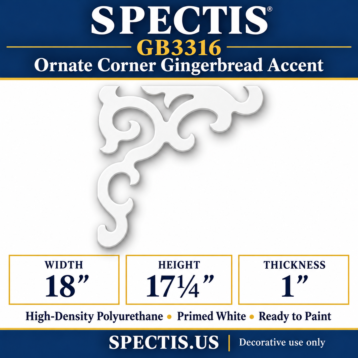 GB3316 Ornate Corner Gingerbread Accent, 18 inches wide x 17¼ inches high