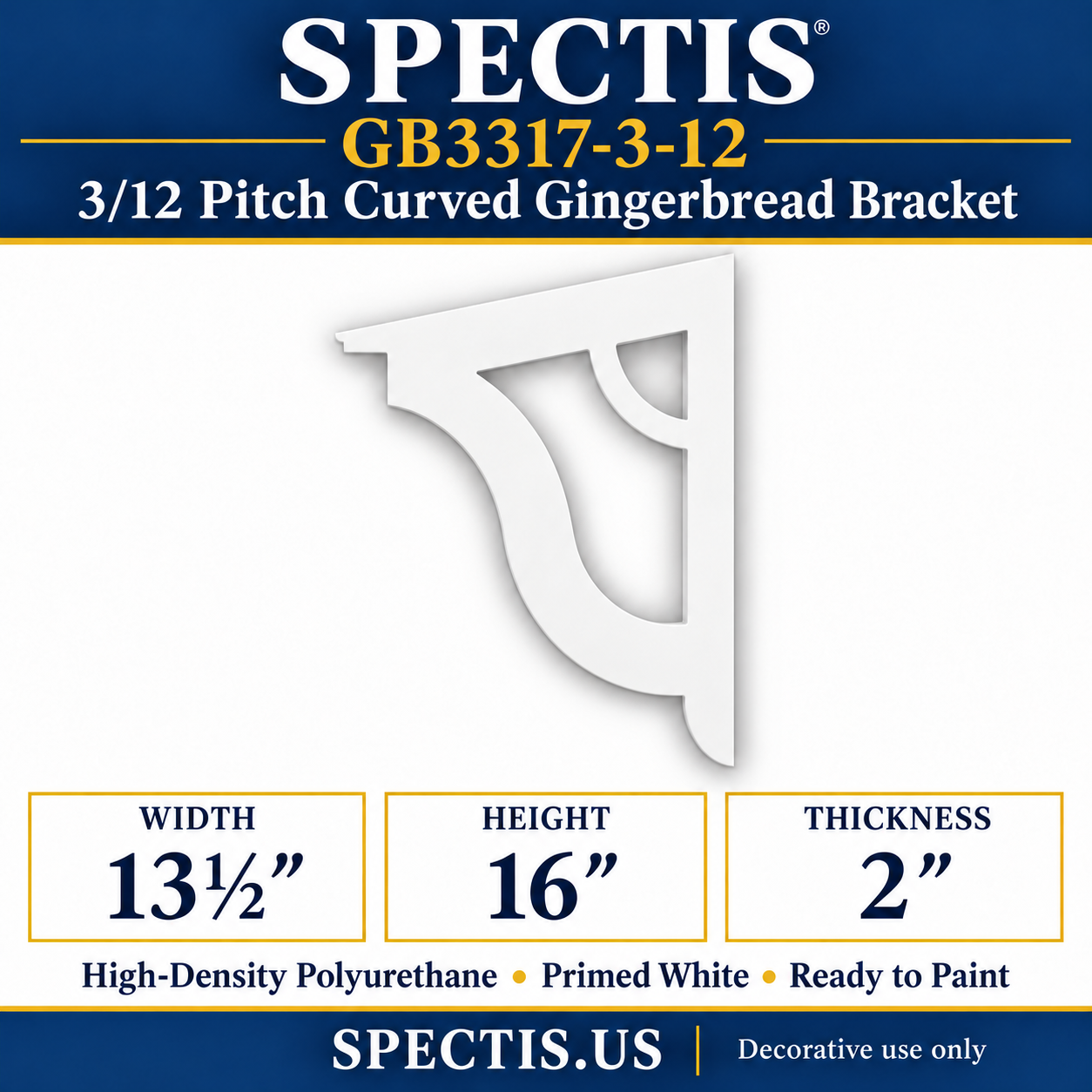 GB3317-3-12 3/12 Pitch Curved Gingerbread Bracket, 13½ inches wide x 16 inches high