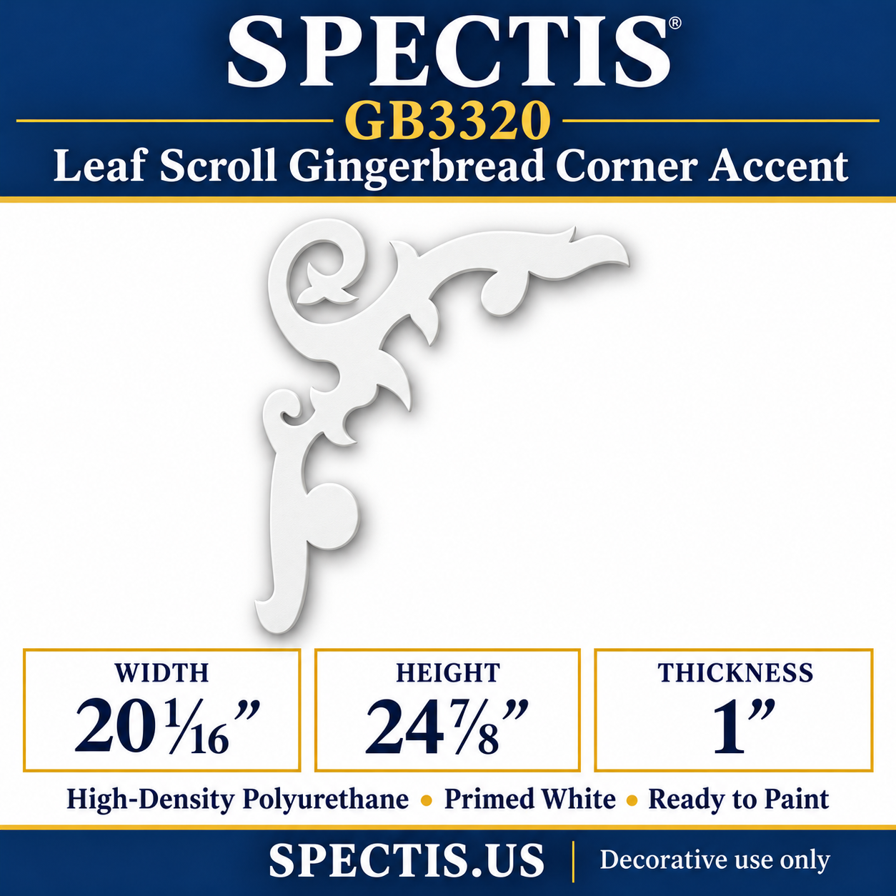 GB3320 Leaf Scroll Gingerbread Corner Accent, 20 1/16 inches wide x 24⅞ inches high