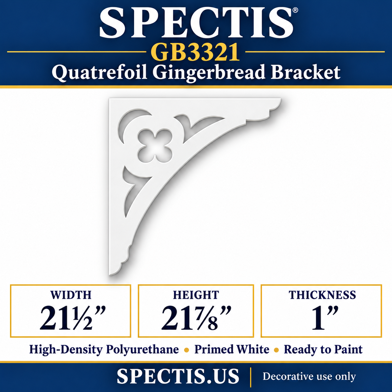 GB3321 Quatrefoil Gingerbread Bracket, 21½ inches wide x 21⅞ inches high
