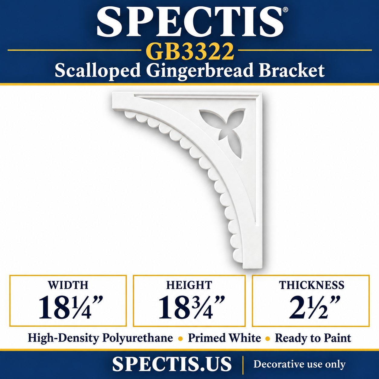 GB3322 Scalloped Gingerbread Bracket, 18¼ inches wide x 18¾ inches high