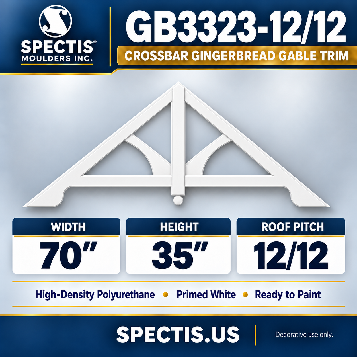 GB3323-12/12 Crossbar Gingerbread Gable Trim, 70 inches wide x 35 inches high