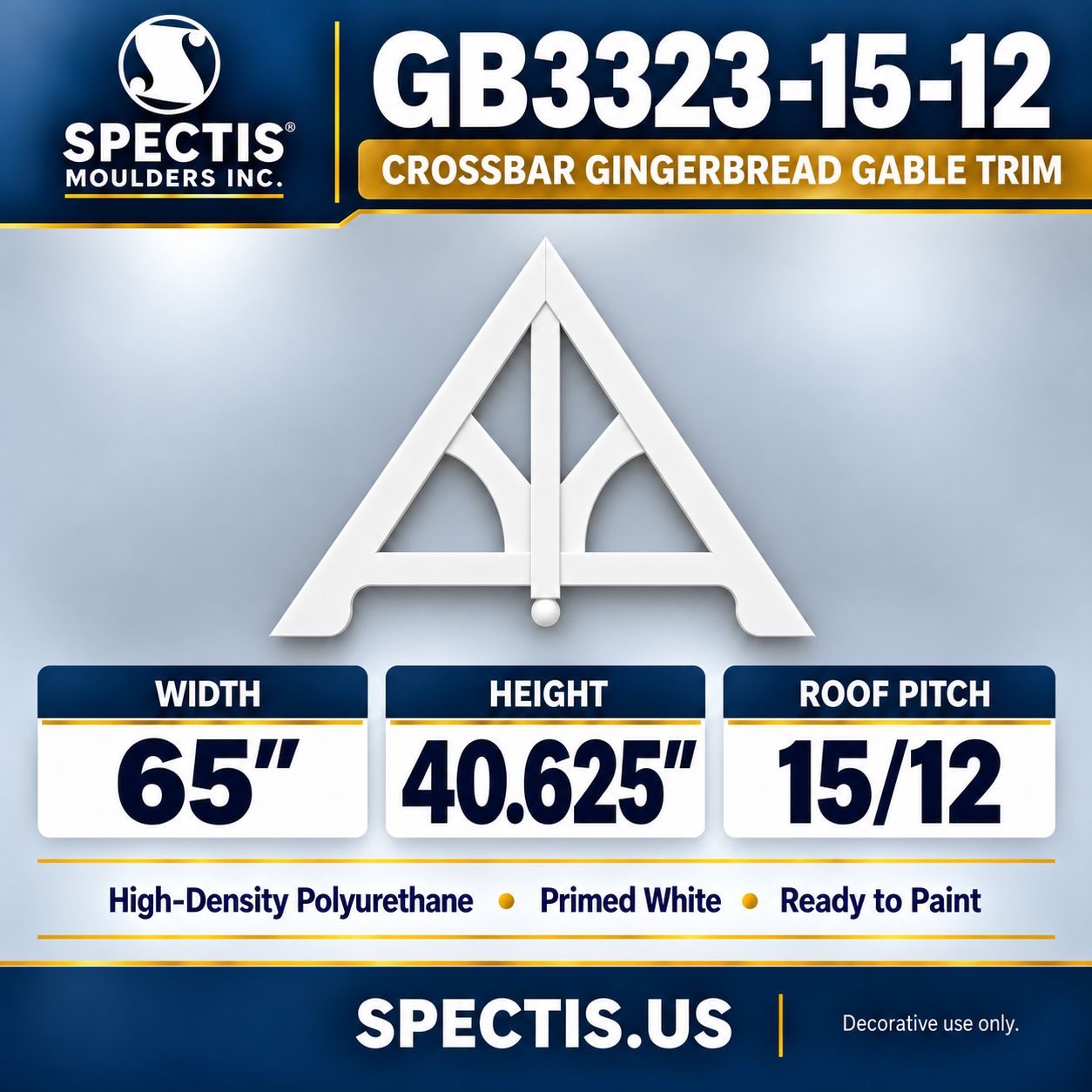 GB3323-15/12 Crossbar Gingerbread Gable Trim, 65 inches wide x 40.625 inches high