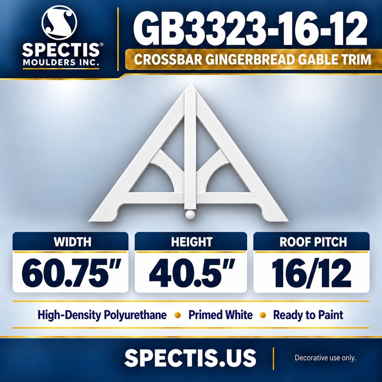 GB3323-16/12 Crossbar Gingerbread Gable Trim, 60.75 inches wide x 40.5 inches high