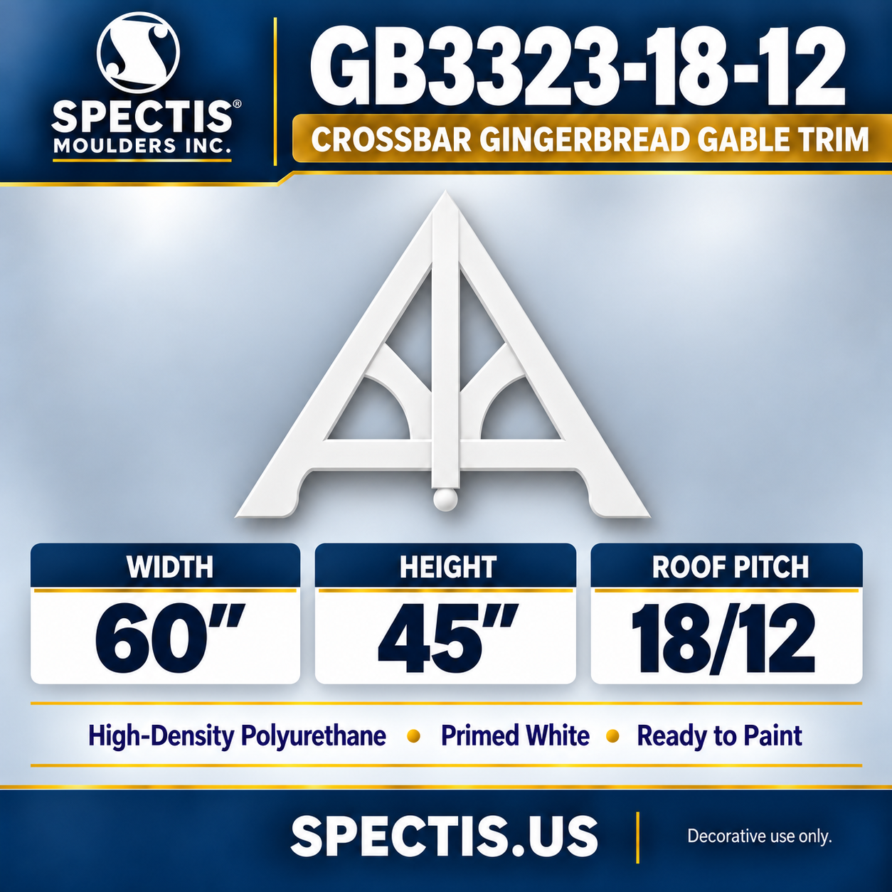 GB3323-18/12 Crossbar Gingerbread Gable Trim, 60 inches wide x 45 inches high