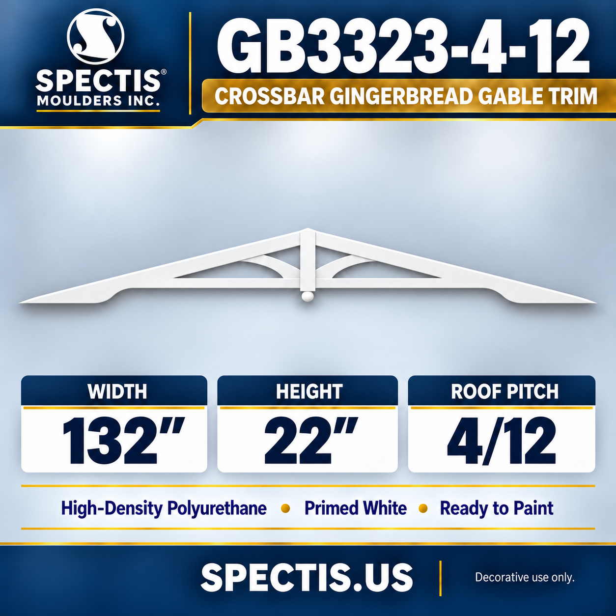 GB3323-4/12 Crossbar Gingerbread Gable Trim, 132 inches wide x 22 inches high