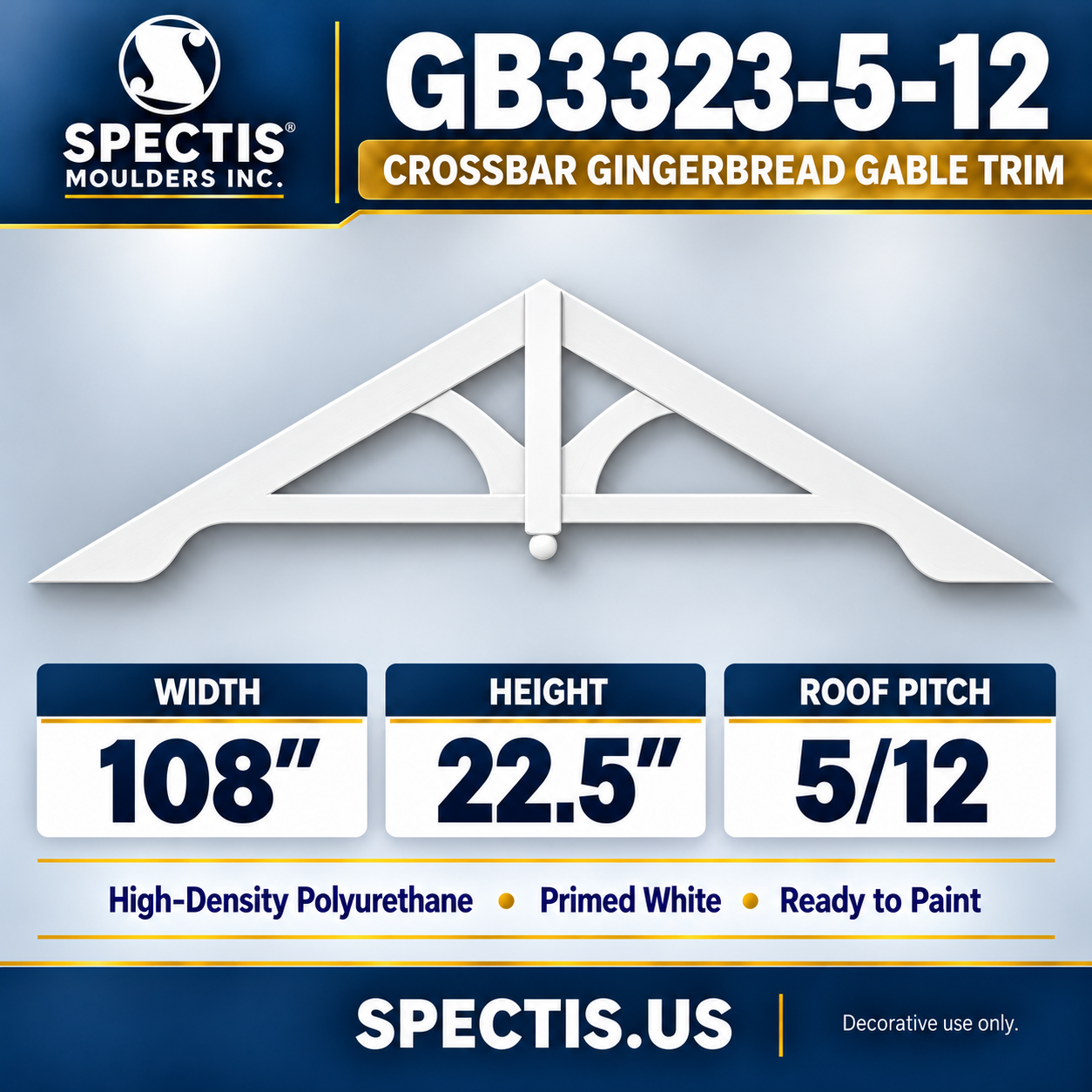 GB3323-5/12 Crossbar Gingerbread Gable Trim, 108 inches wide x 22.5 inches high