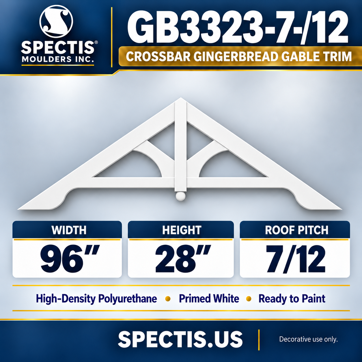 GB3323-7/12 Crossbar Gingerbread Gable Trim, 96 inches wide x 28 inches high