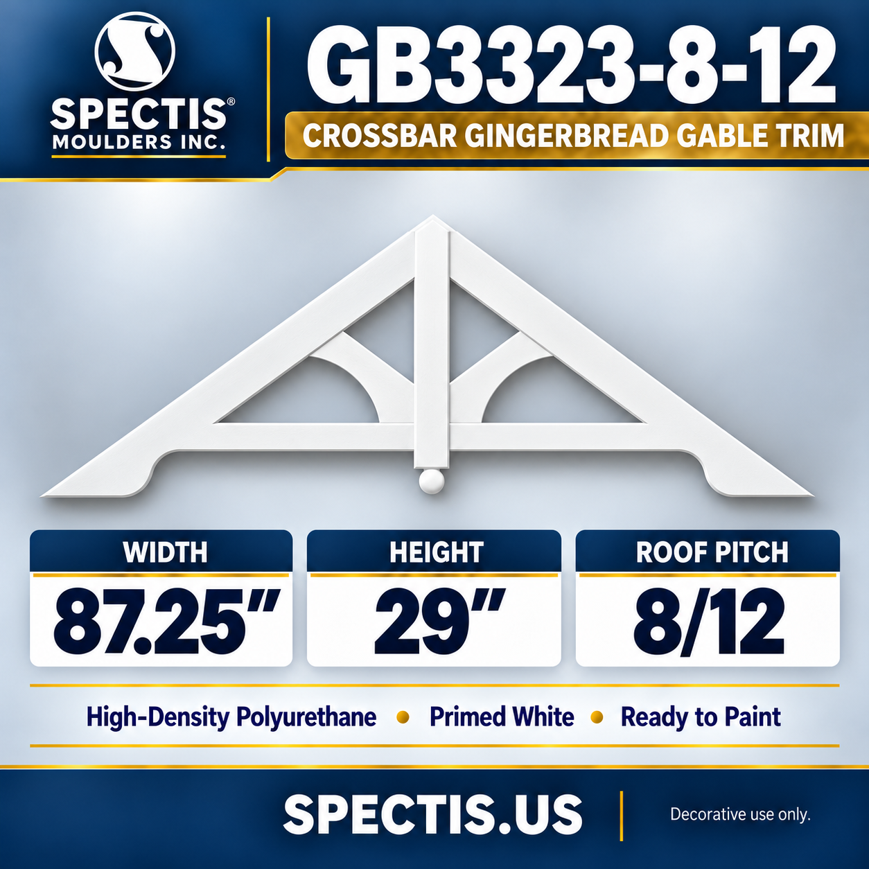 GB3323-8/12 Crossbar Gingerbread Gable Trim, 87.25 inches wide x 29 inches high