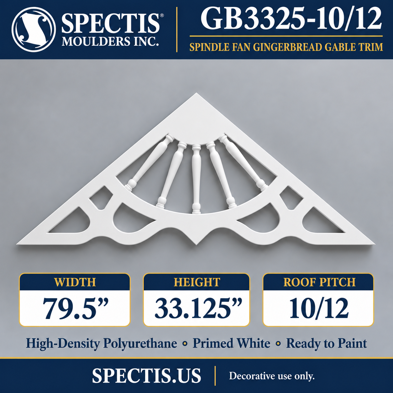 GB3325-10/12 Spindle Fan Gingerbread Gable Trim, 79.5 inches wide x 33.125 inches high